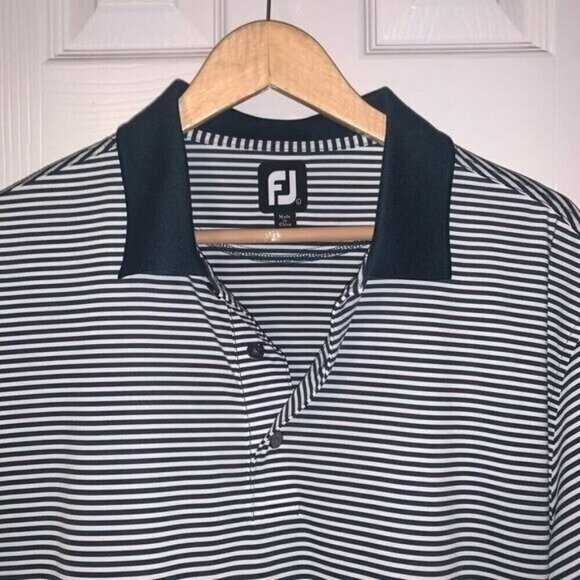 FootJoy Green White Stripe Pullover Collared Athletic Golf Shirt Men Size Large - Picture 3 of 7